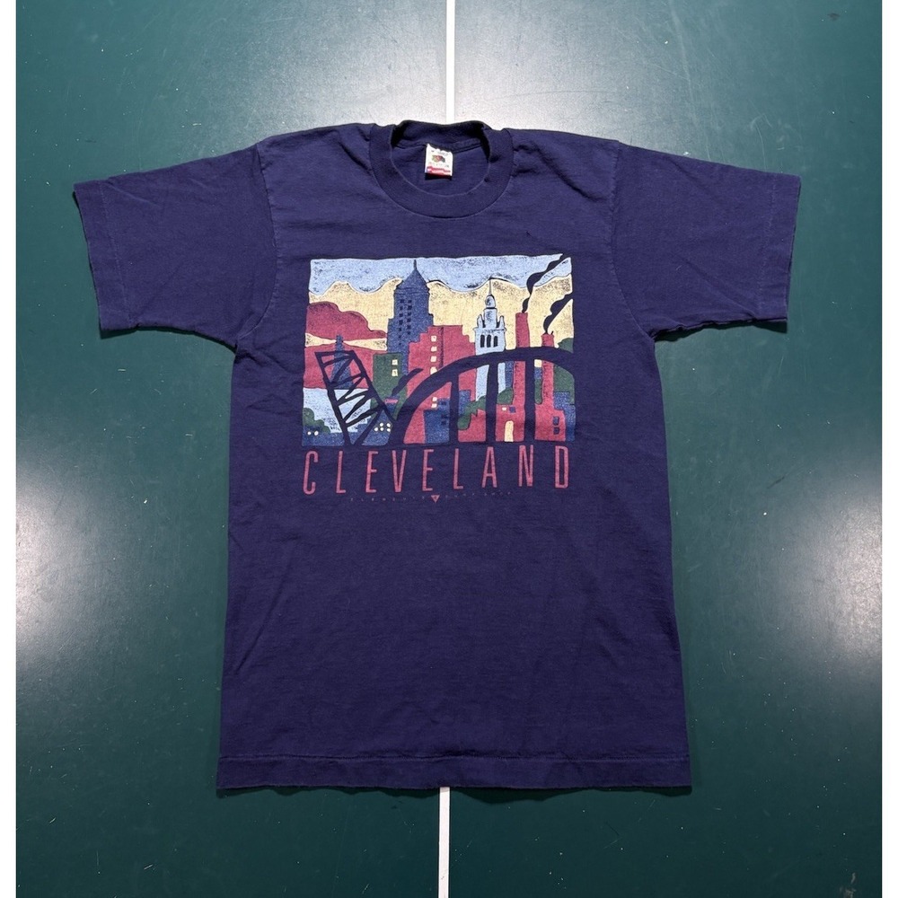 Vtg 90s‎ Cleveland Art T Shirt Medium City Skyline Terminal Tower Single Stitch